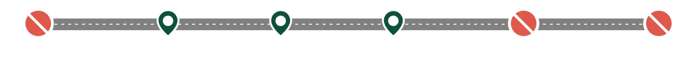 規制区間の並び。惣辺交差点、石ヶ戸、雲井の滝、銚子大滝、子ノ口交差点、青橅山交差点の順